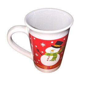 Royal Norfolk Holiday Snowman Mug Ceramic Red & White 3.5" Tall Christmas Coffee